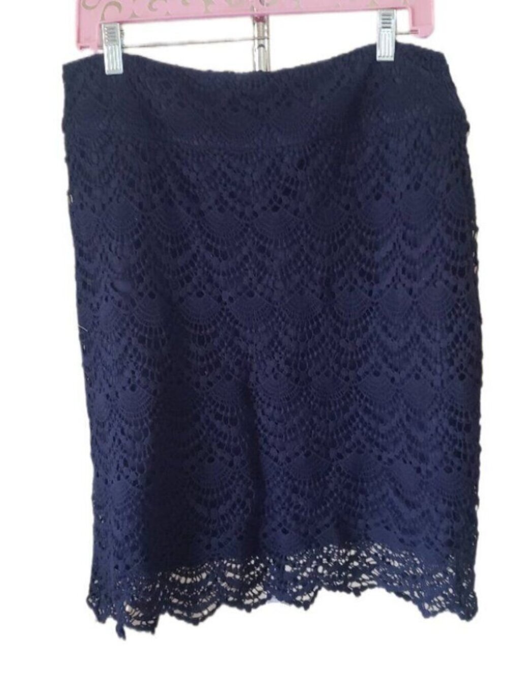 DownEast Navy Blue Crochet Lace Ruffle Mini Skirt